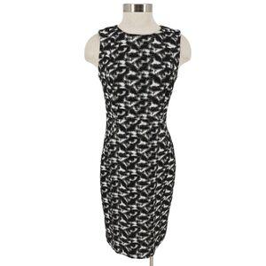 Calvin Klein Sheath Dress Black White Jacquard Sleeveless Zip Back 10
